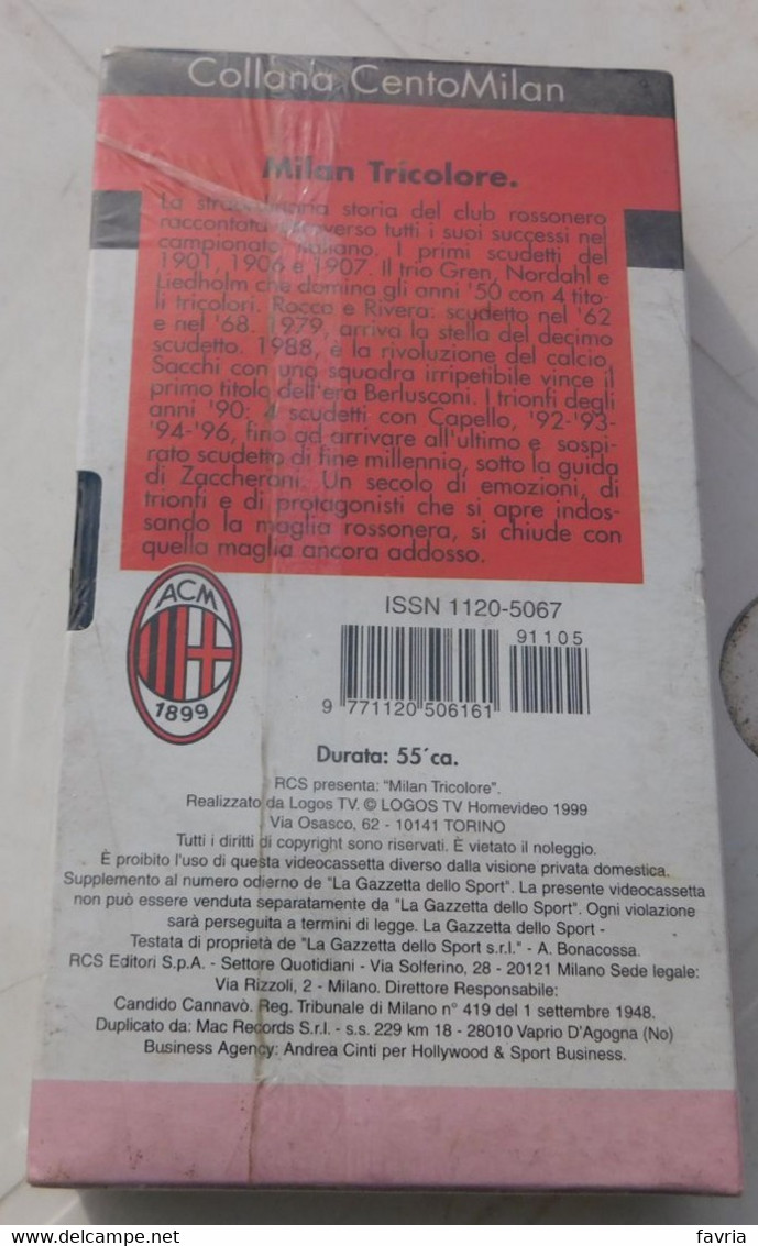 VHS # MILAN TRICOLORE, I 16 Scudetti Vinti  # LOGOS TV 1999, La Gazzetta Dello Sport  # 55 Minuti - Ancora Celophan - Deporte