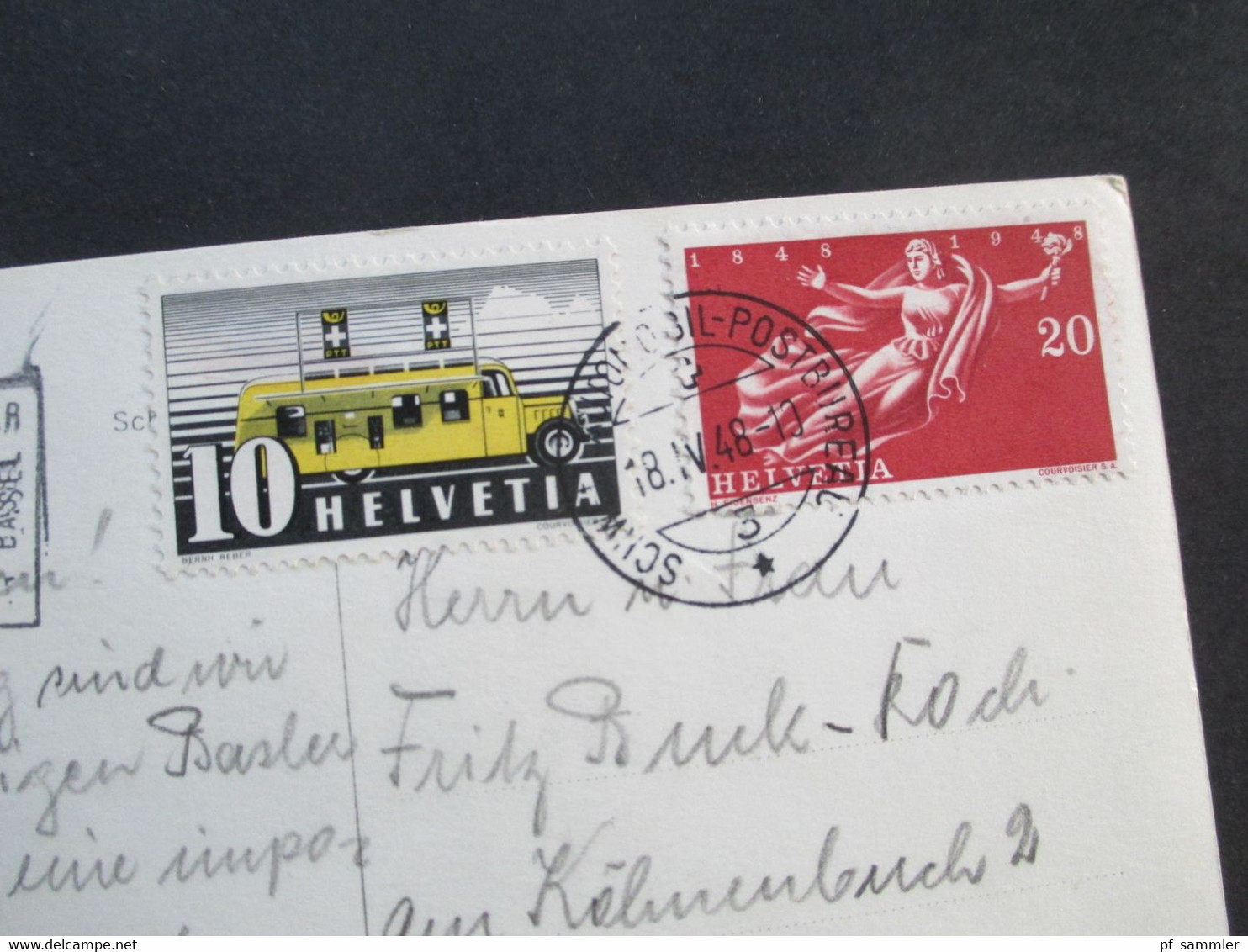 Schweiz 1948 Offizielle Echtfoto PK Der Schweizer Mustermesse Basel Mit Stempel Automobil Postbureau - Briefe U. Dokumente