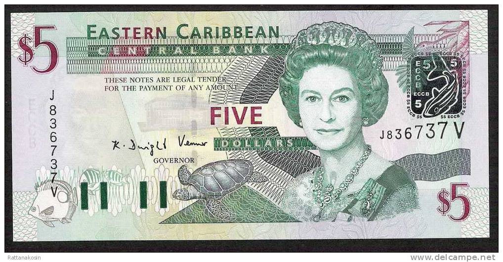 EAST CARIBBEAN STATES P42v  5 DOLLARS  2003  Suffix V     UNC. - Oostelijke Caraïben
