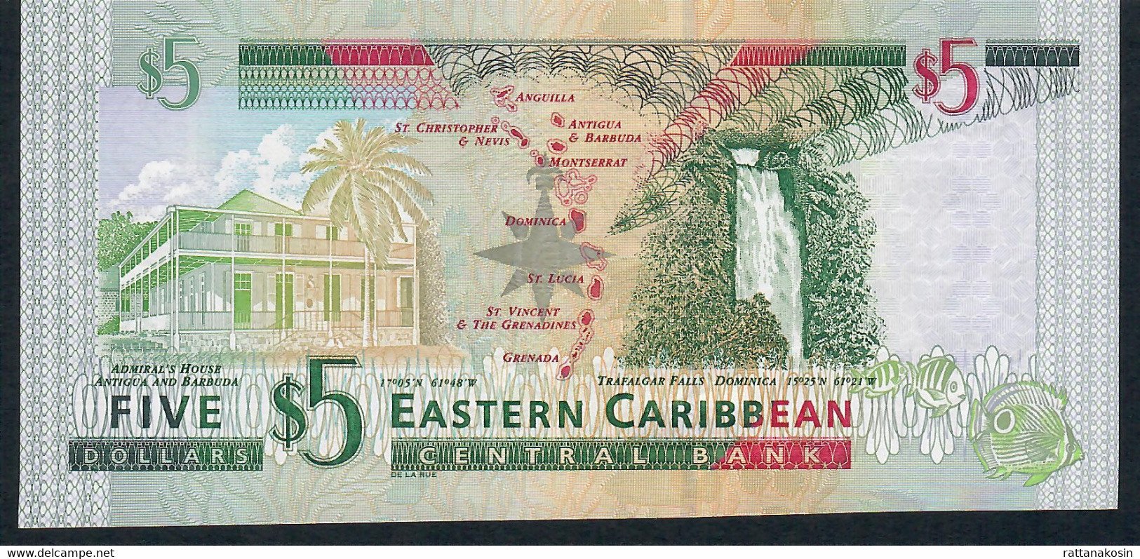 EAST CARIBBEAN STATES P42v  5 DOLLARS  2003  Suffix V     UNC. - East Carribeans