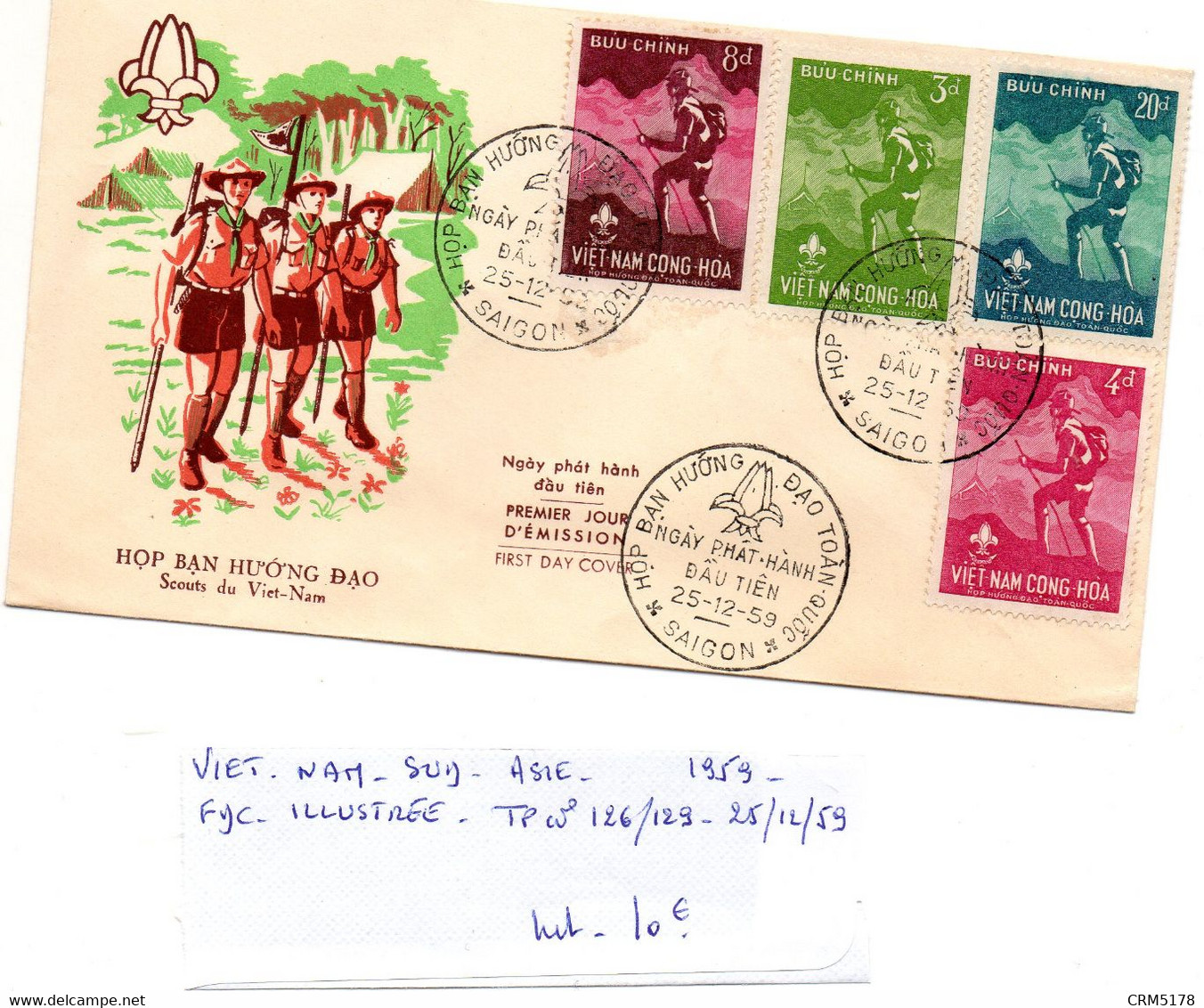 Viêt-Nam-FDC IllustréeTP N° 126/129-25/12/1959 - Vietnam