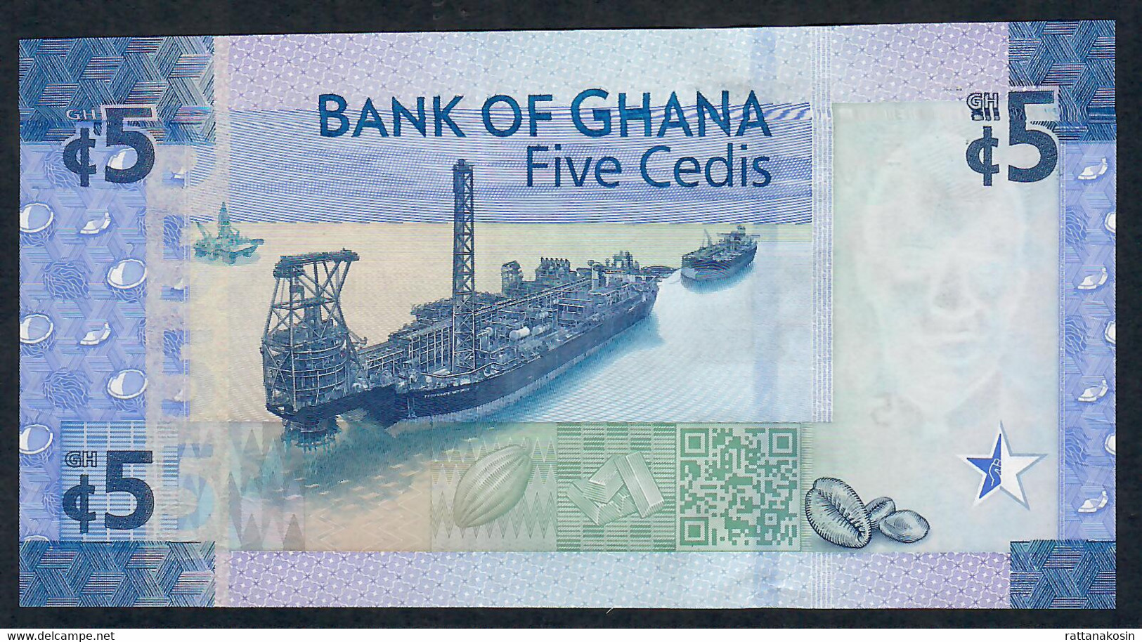 GHANA P44  5 CEDIS   4th  AUGUST 2017 #AU  = FIRST PREFIX        UNC. - Ghana