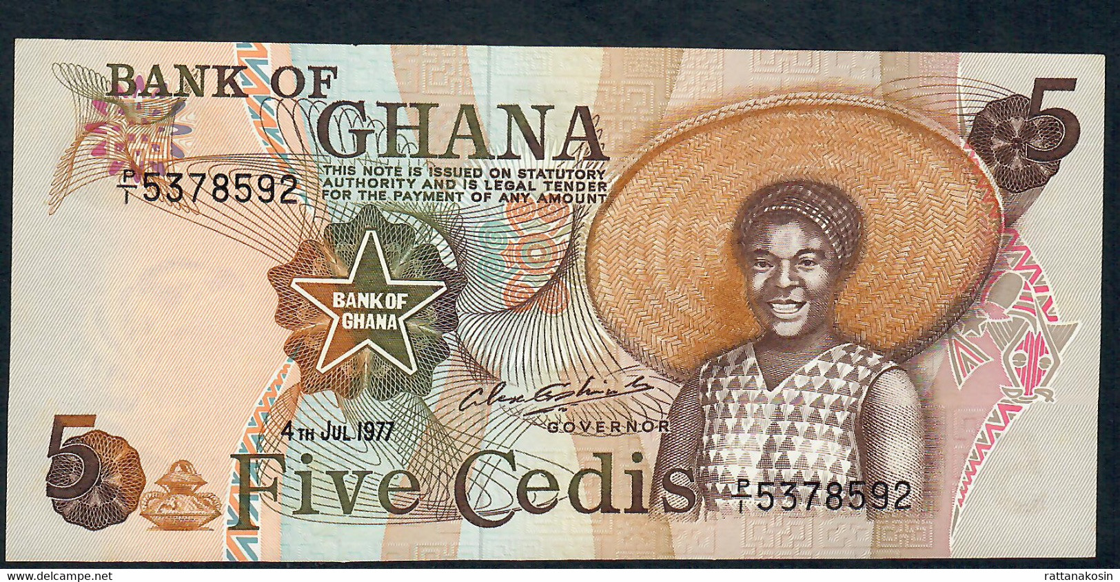 GHANA P15e 5 CEDIS 4.7.1977 #P/1  UNC. - Ghana