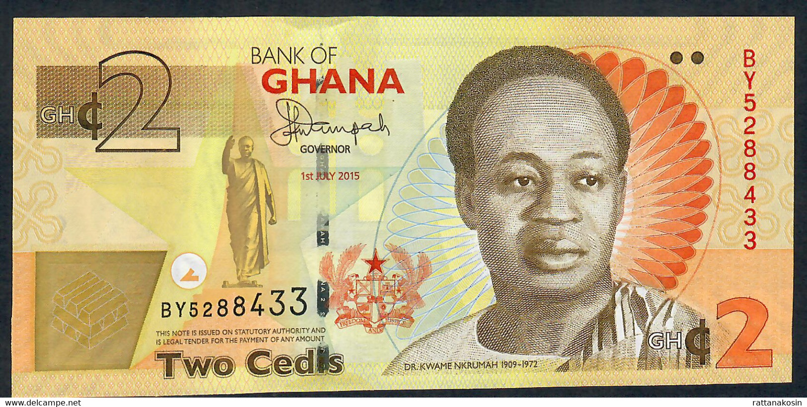 GHANA P37Ac  2 CEDIS 2015 #BY   UNC. - Ghana