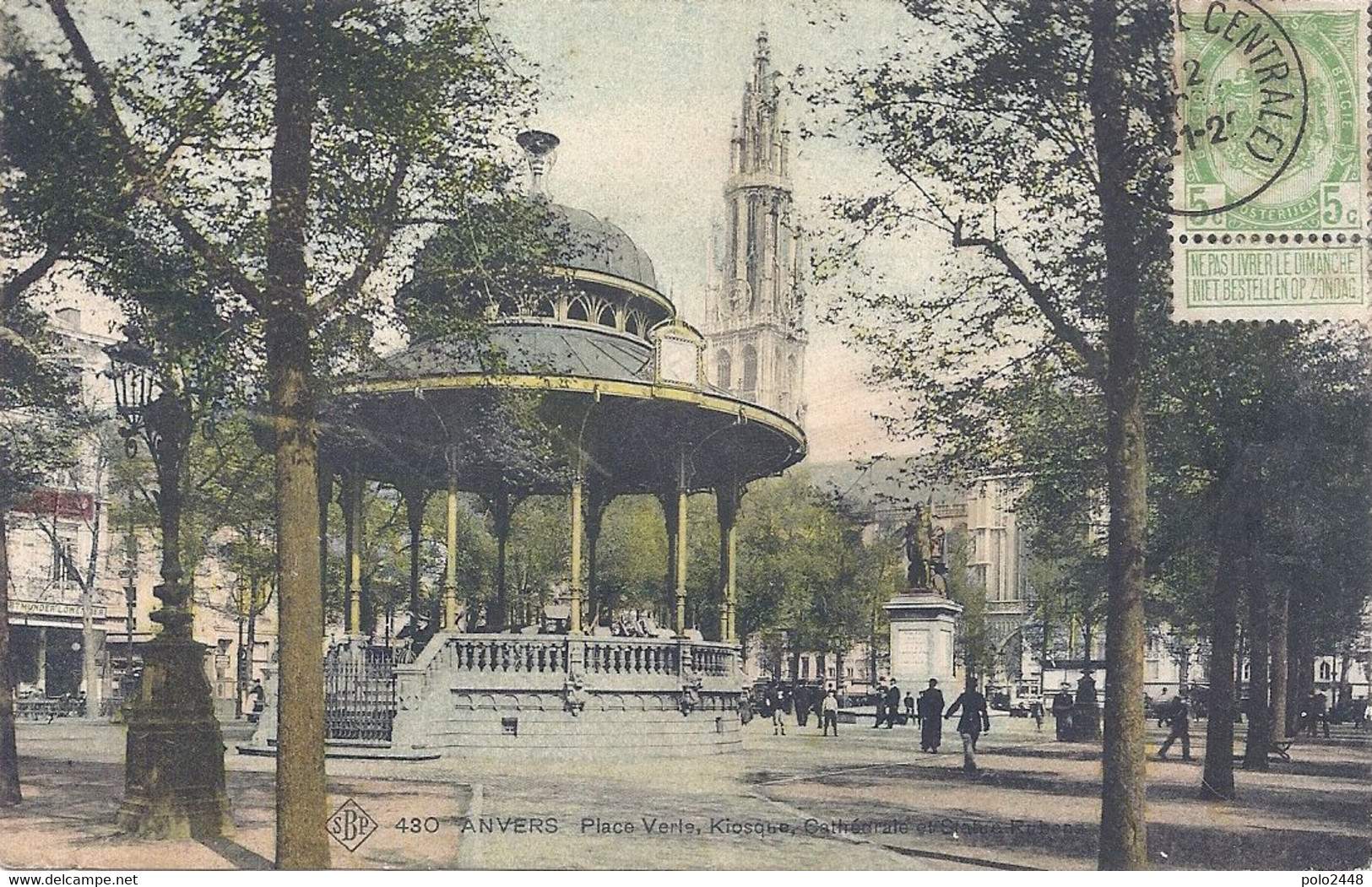 CPA - Anvers - Place Verte , Kiosque , Cathédrale - Avelgem