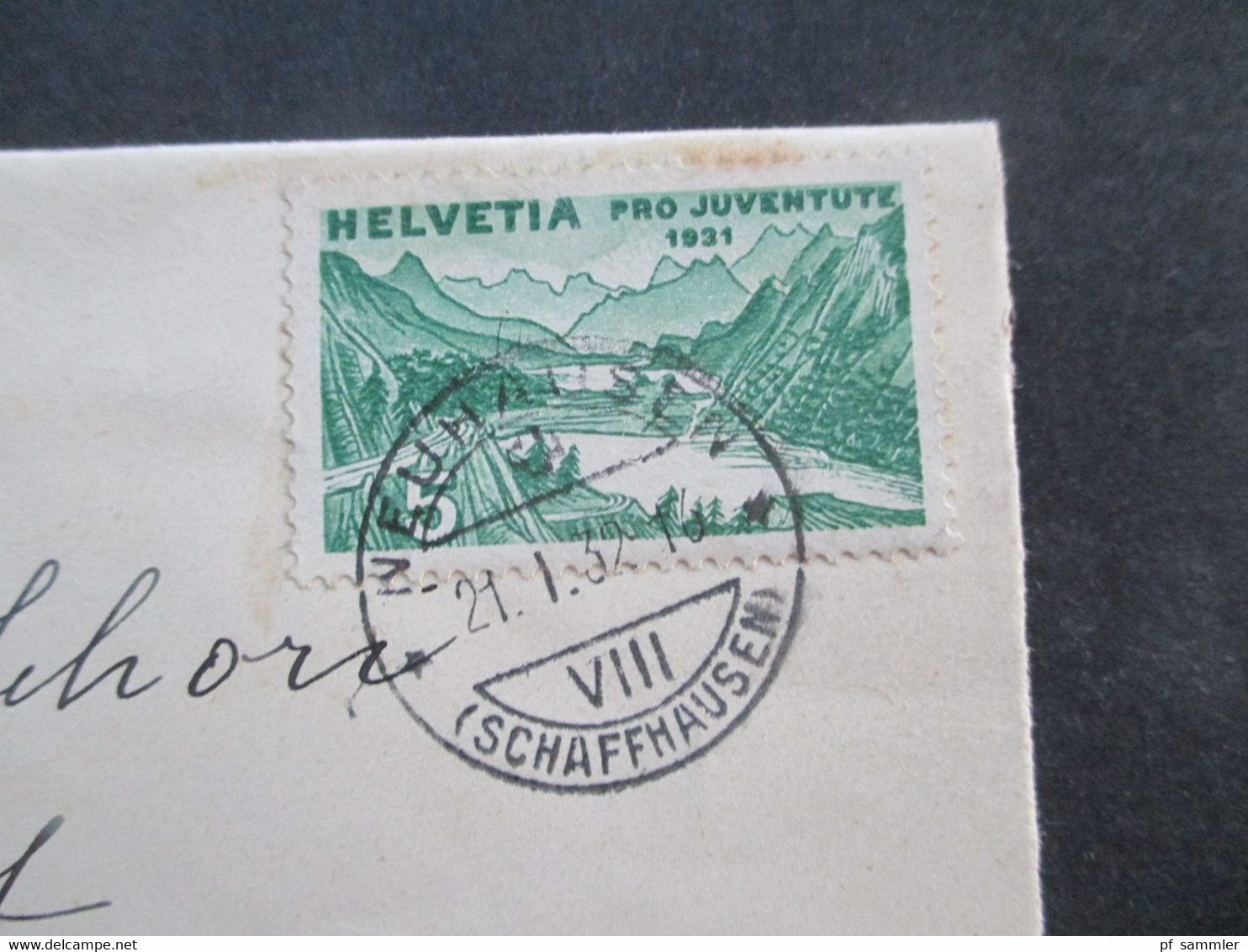 Schweiz 1931 Pro Juventute Nr. 246 EF Umschlag / Streifband ?? Stempel Neuhausen (Schaffhausen) - Cartas & Documentos