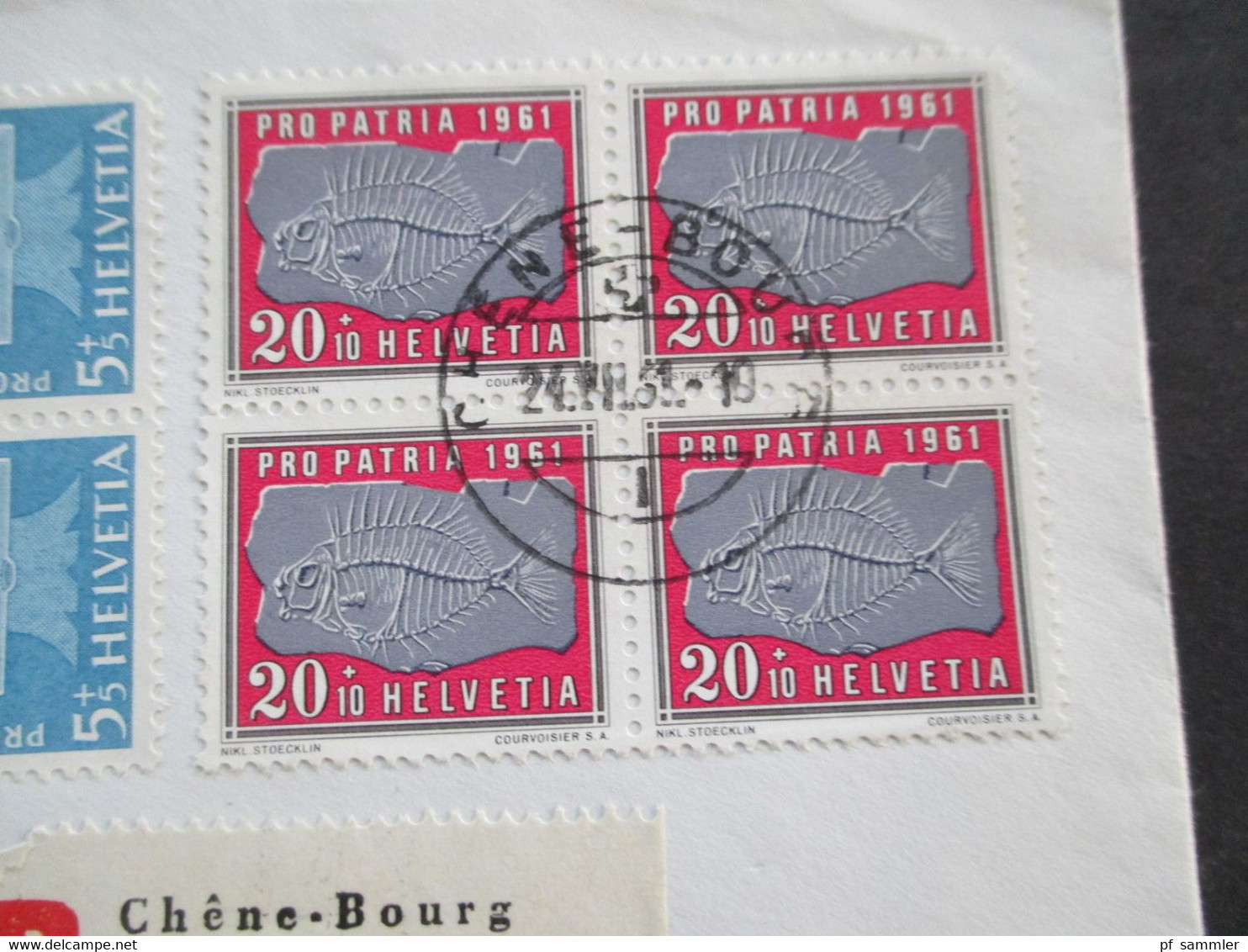 Schweiz 1961 Pro Patria Nr. 731 U. 733 Als 4er Block Einschreiben Chene-Bourg Rücks. Marke Ivalides Formez Un Seul Corps - Lettres & Documents