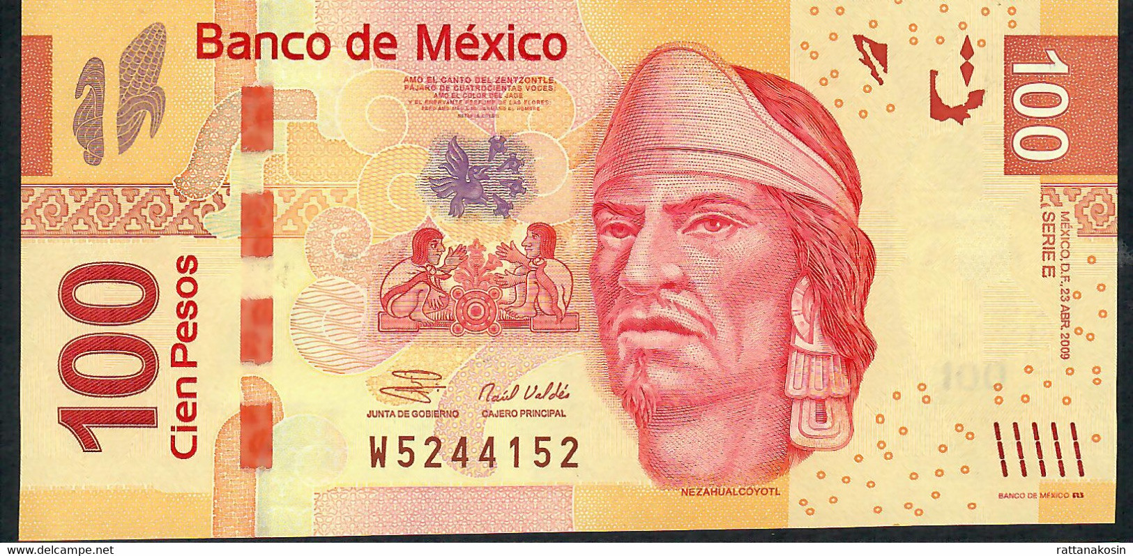 MEXICO P124b 100 PESOS 2009 Serie E  #W524--  UNC. - Mexique