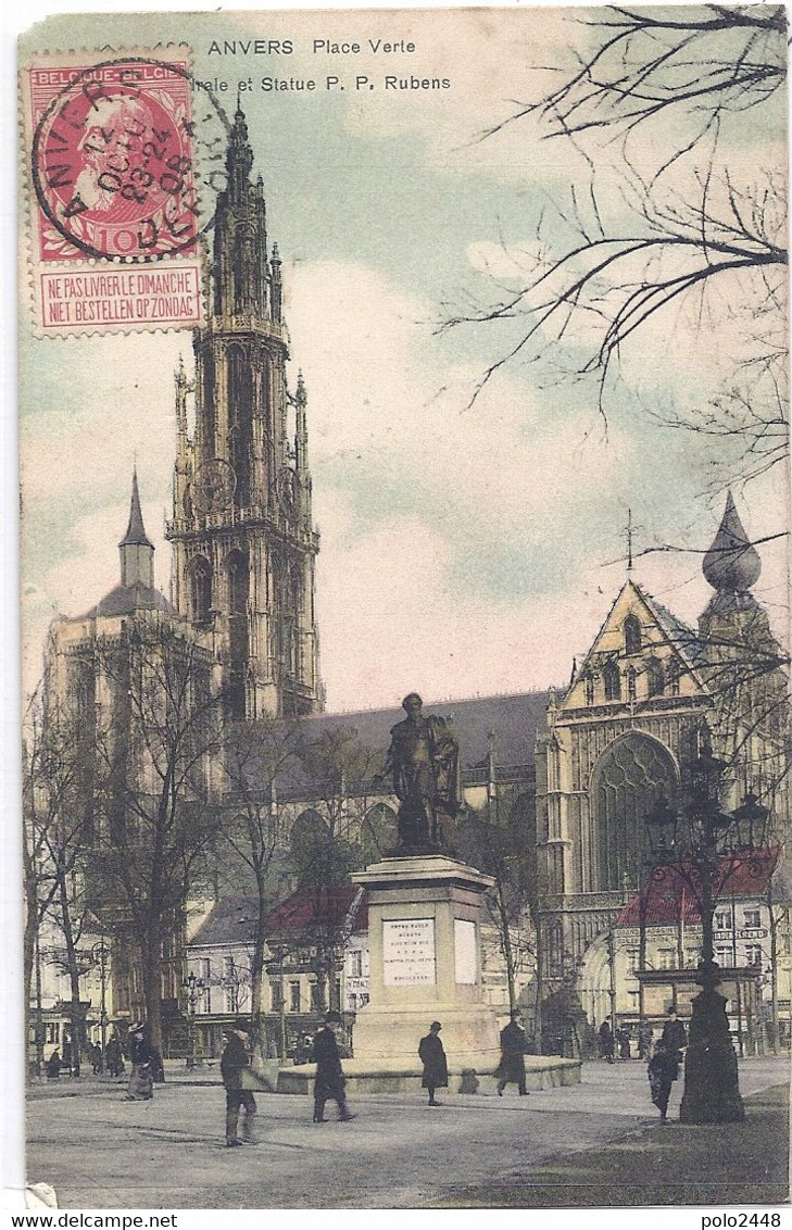 CPA - Anvers - Flèche De La Cathédrale Et Statue  PP Rubens - Avelgem