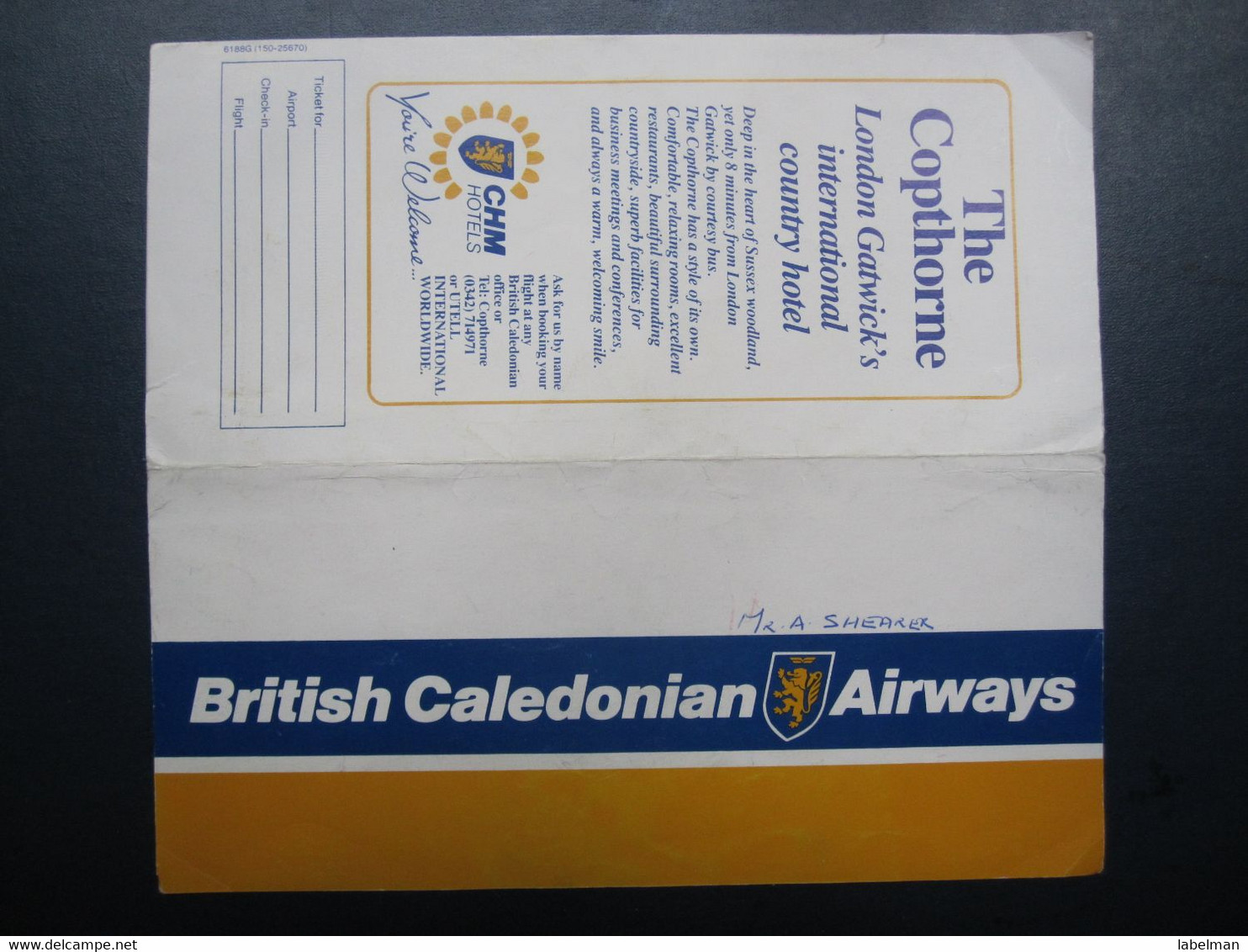 BRITISH CALEDONIAN UK AVIATION AIRWAYS AIRLINE TICKET HOLDER BOOKLET VIP TAG LUGGAGE BAGGAGE PLANE AIRCRAFT AIRPORT - Welt