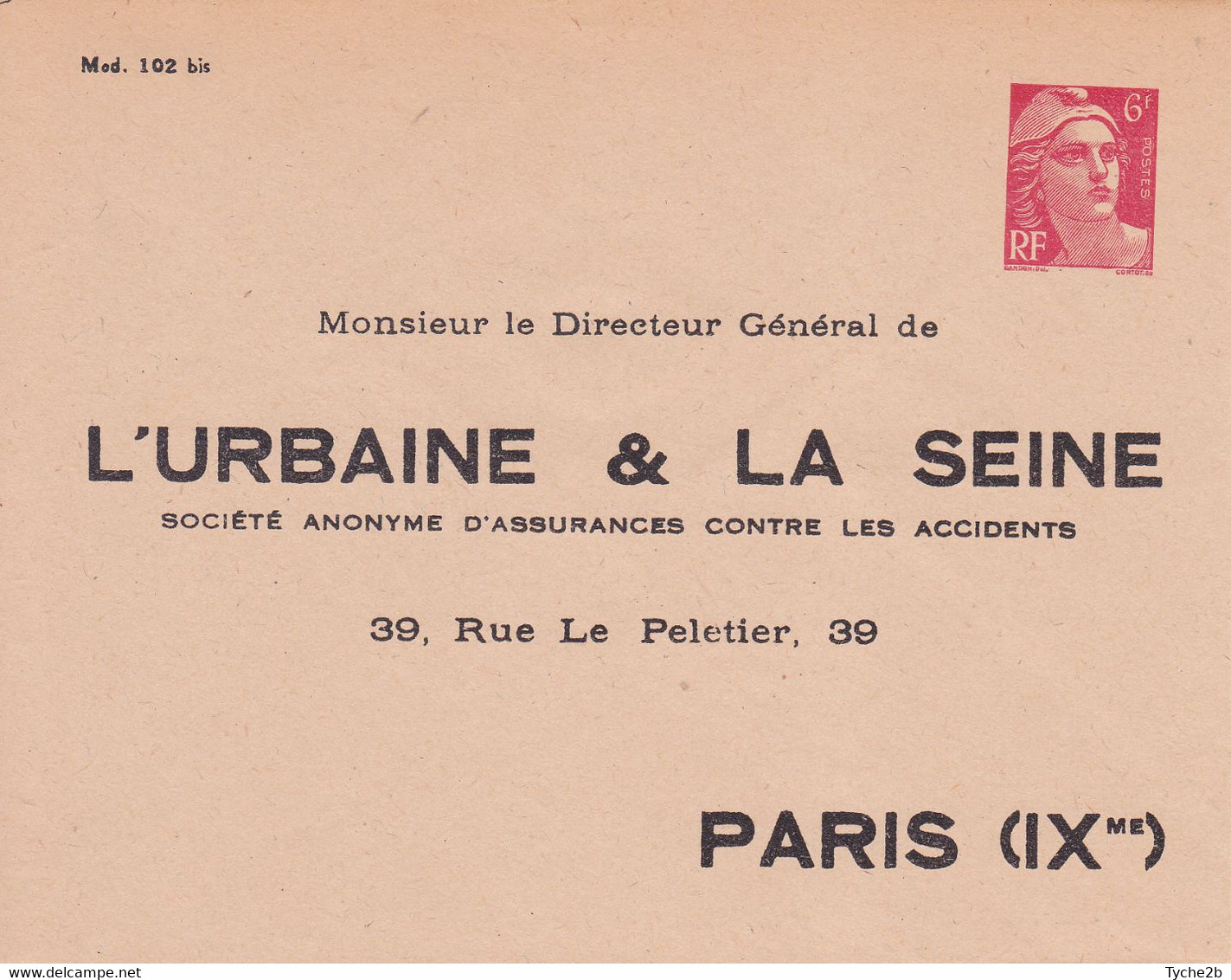 Enveloppe Gandon 6 Fr Rouge I1b Neuve L'Urbaine Et La Seine - Sobres Transplantados (antes 1995)