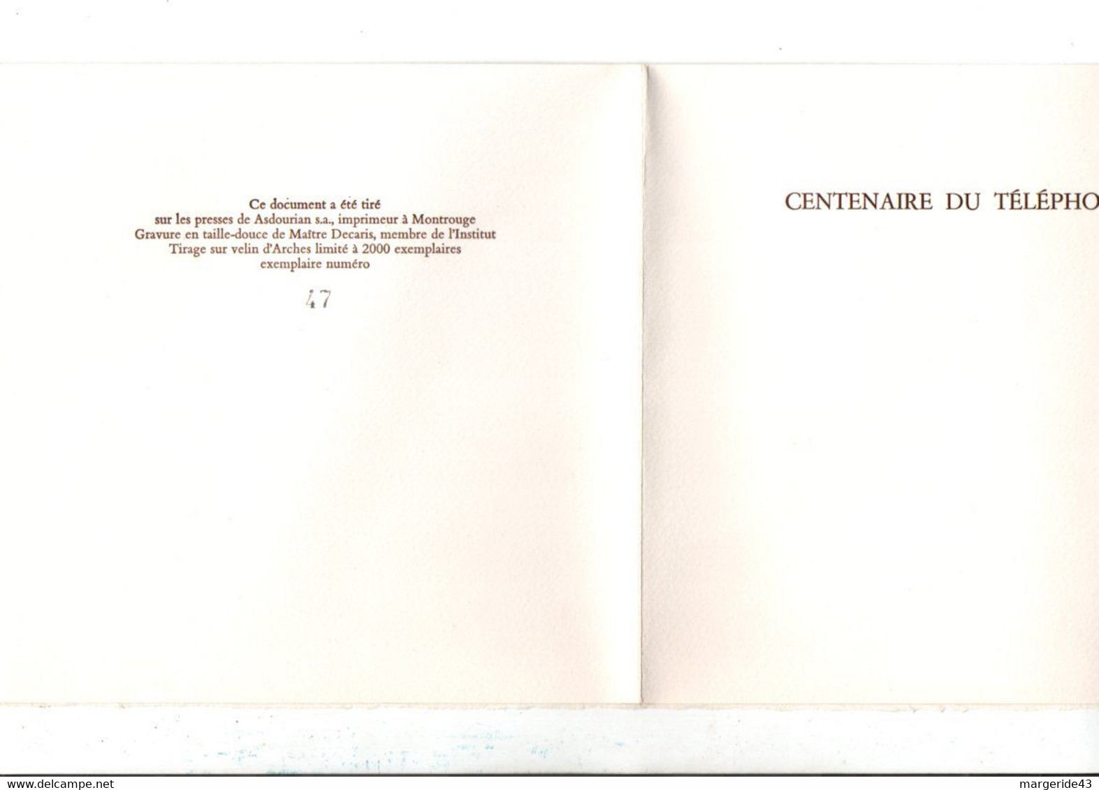 DOCUMENT ENCART LUXE SUR VELIN 1976 CENTENAIRE DU TELEPHONE DESSINE PAR DECARIS - Gedenkstempel