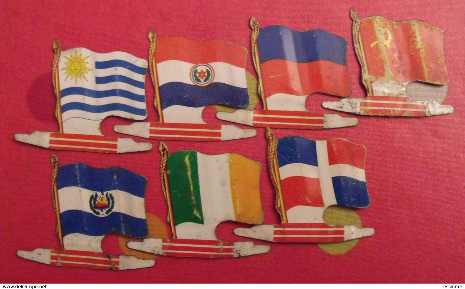 7plaquettes Drapeaux L'Alsacienne Drapeaurama Américorama. Haiti Irlande Uruguay Paraguay... Drapeau. Lot 10 - Plaques En Tôle (après 1960)