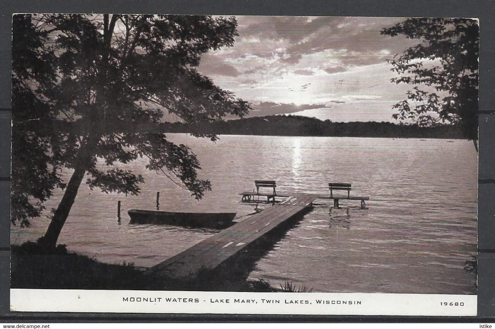 United States, WI, Twin Lakes, Lake Mary, Moonlit Waters,1954. - Kenosha