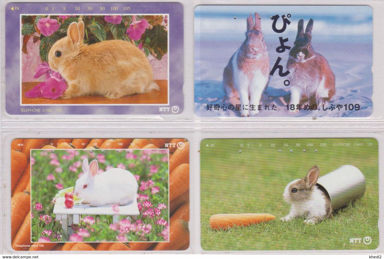 LOT De 4 Télécartes JAPON - ANIMAL - LAPIN - RABBIT JAPAN Phonecards - HASE KANINCHEN / NTT & Private - Lapins