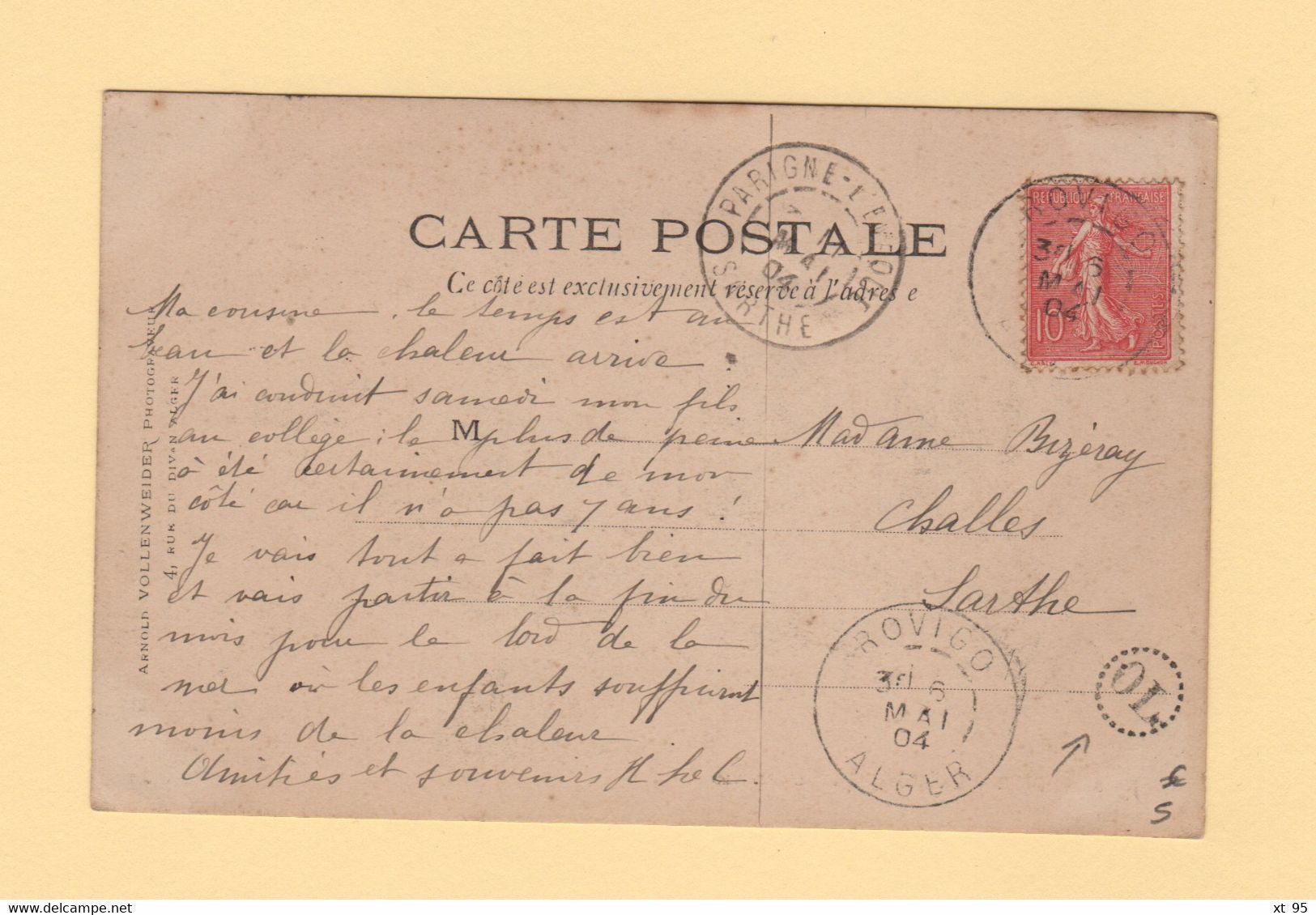 Algerie - Rovigo - Alger - OL Origine Locale - 1904 - Type Semeuse - 1877-1920: Semi-Moderne