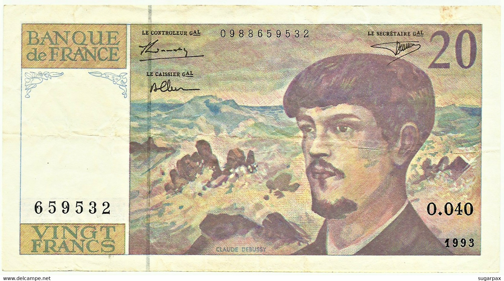 FRANCE - 20 Francs - 1993 - P 151.f - Serie O.040 - CLAUDE DEBUSSY - 20 F 1980-1997 ''Debussy''