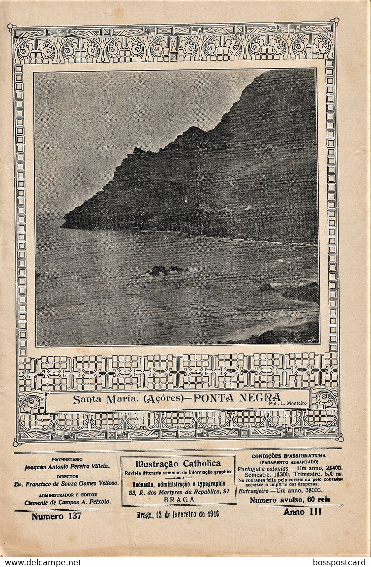 Braga - Santa Maria - Açores - Bragança - Lisboa - Mafra - Revista Ilustração Católica Nº 137, 1916 - Revistas & Periódicos