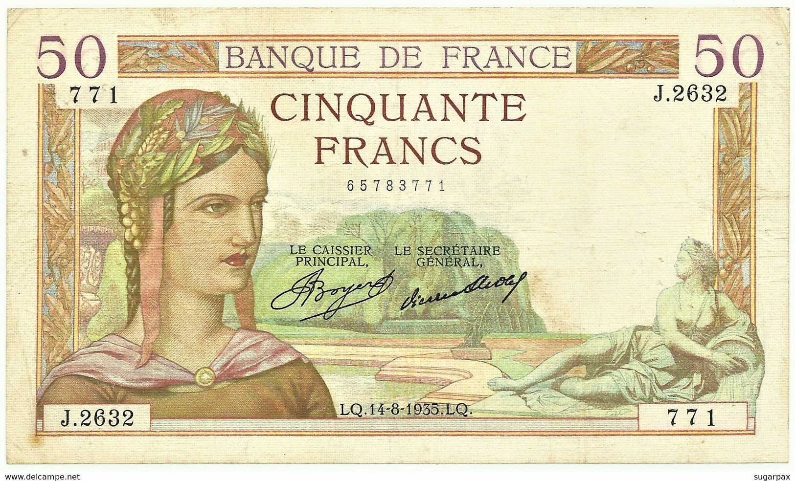 FRANCE - 50 Francs - 14.08.1935 - P 81 - Serie J.2632 - " Cérès " - 50 F 1934-1940 ''Cérès''