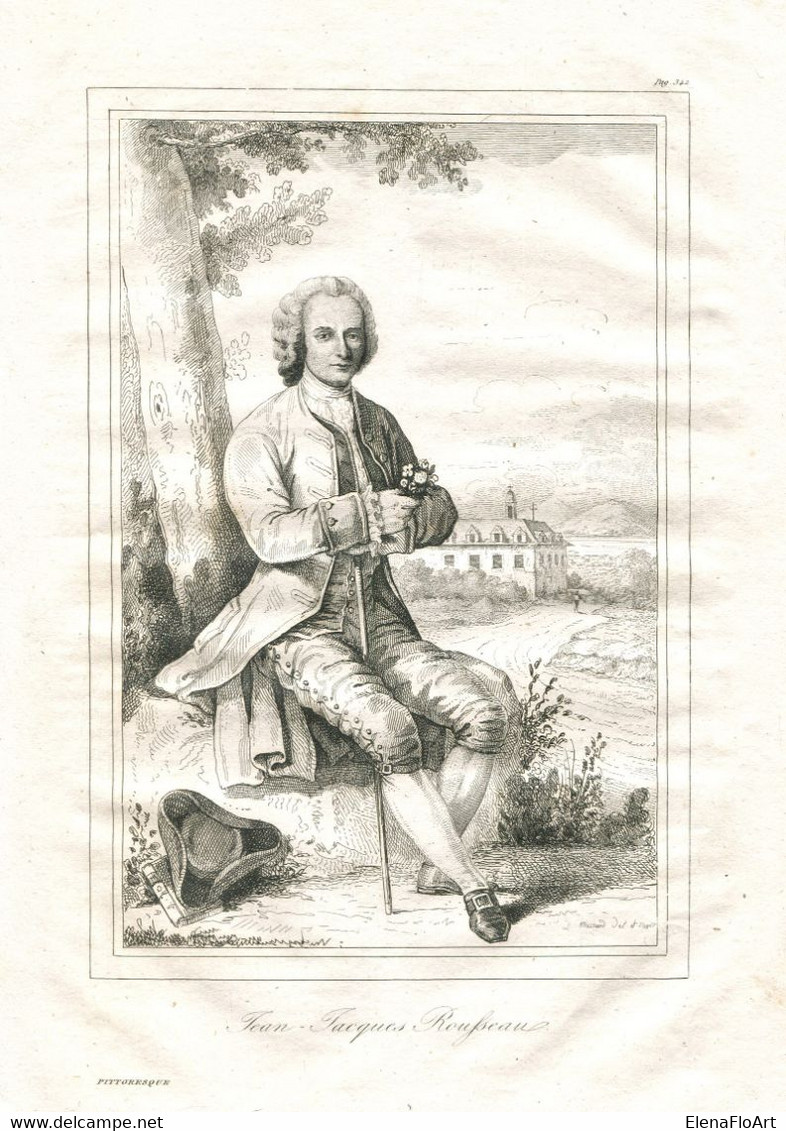 Antique Engraving 1835 Jean-Jacques Rousseau  Genevan Philosopher, Writer And Composer - Prenten & Gravure