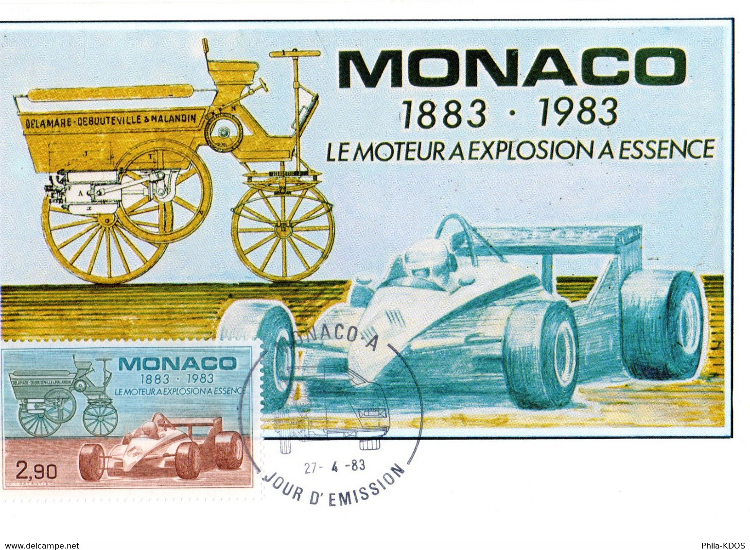 " DELAMARRE-DEBOUTEVILLE / VOITURE DE COURSE " Sur Carte Maximum De MONACO De 1983 N° YT 1371. Parfait état CM - Cars