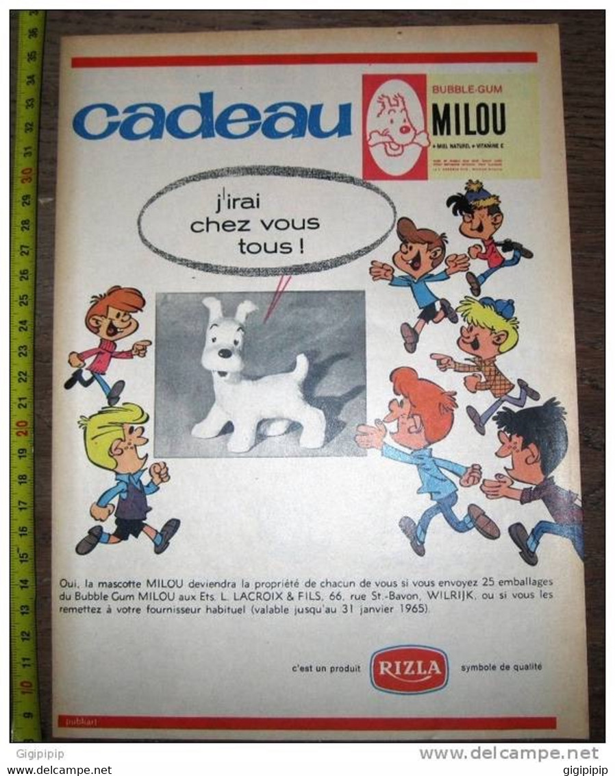 PUB PUBLICITE TINTIN HERGE BUBBLE GUM RIZLA MILOU PAR DINO ATTANASIO - Colecciones