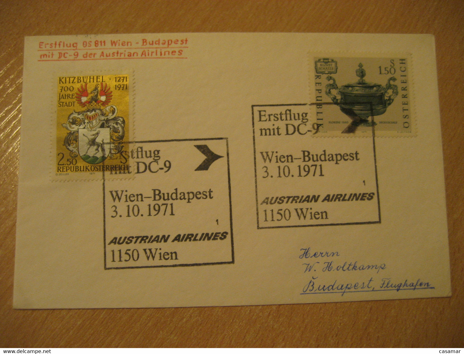 BUDAPEST Wien 1971 AUA Austrian Airlines Airline DC-9 First Flight Cancel Cover HUNGARY AUSTRIA - Covers & Documents