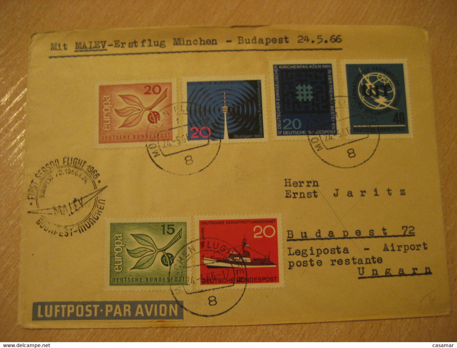 BUDAPEST Munich 1966 MALEV Airlines Airline First Season Flight Cancel Cover HUNGARY GERMANY - Covers & Documents
