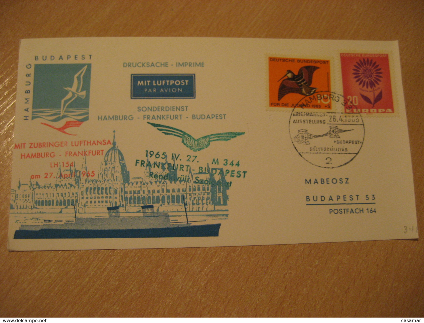 BUDAPEST Hamburg Frankfurt 1965 Lufthansa Airlines Airline First Flight Cancel Card HUNGARY GERMANY - Storia Postale