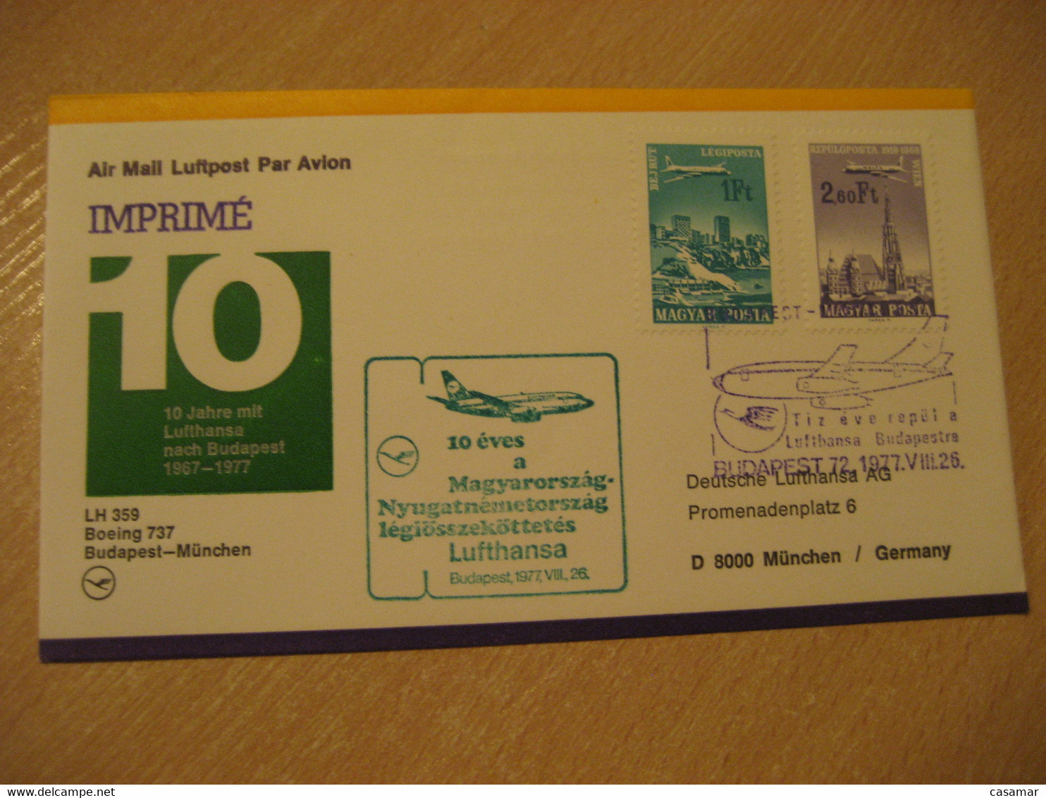 BUDAPEST Munchen 1977 Lufthansa Airlines Airline Boeing 737 First Flight Green Cancel Cover HUNGARY GERMANY - Covers & Documents