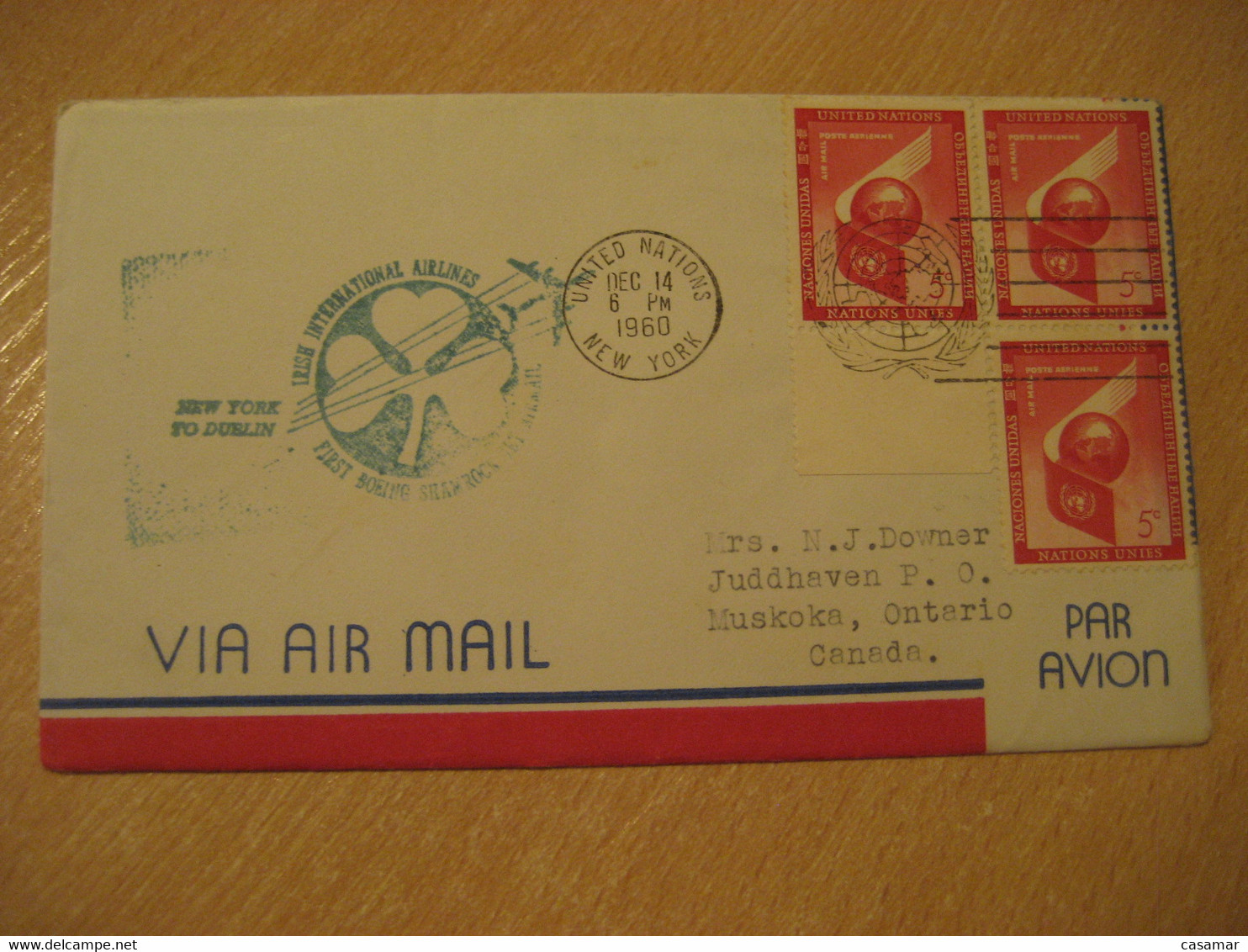 DUBLIN New York Muskoka 1960 IRISH Airlines Airline Boeing First Flight Cancel Cover IRELAND USA UNITED NATIONS CANADA - Poste Aérienne