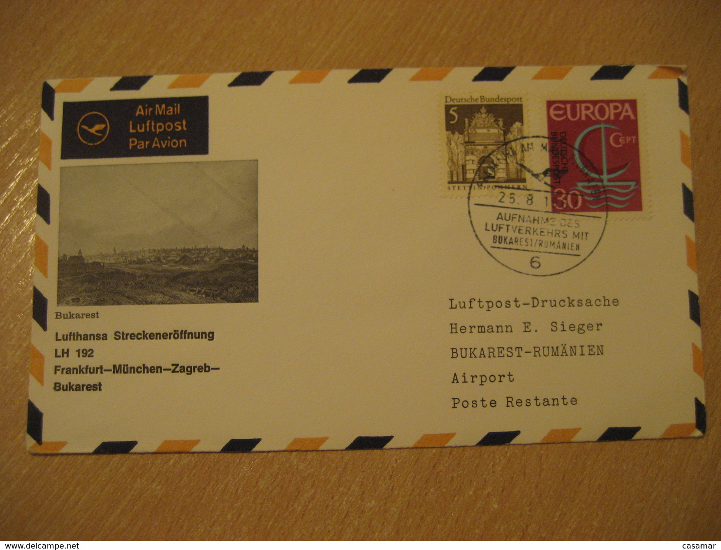 BUCHAREST Zagreb Munich Frankfurt 1967 Lufthansa Airlines First Flight Cancel Cover ROMANIA YUGOSLAVIA CROATIA GERMANY - Covers & Documents