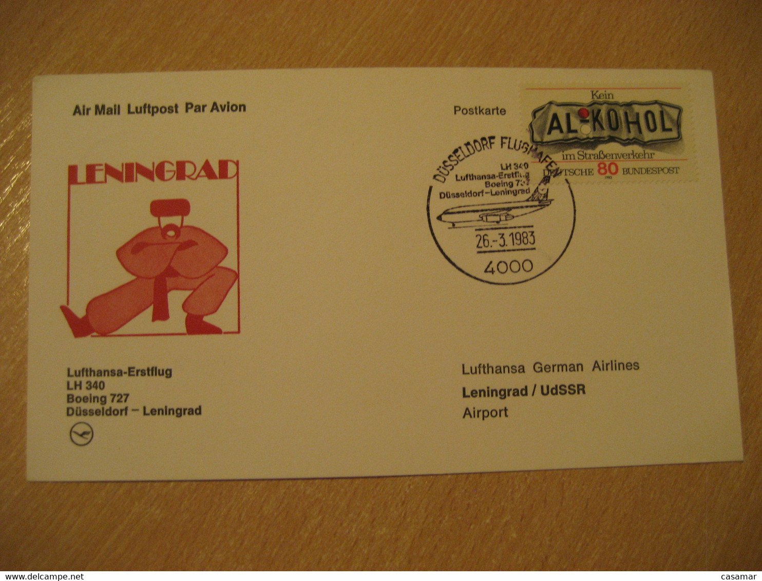 SAINT PETERSBURG Dusseldorf 1983 Lufthansa Airlines Airline Boeing 727 First Flight Cancel Card RUSSIA USSR GERMANY - Storia Postale