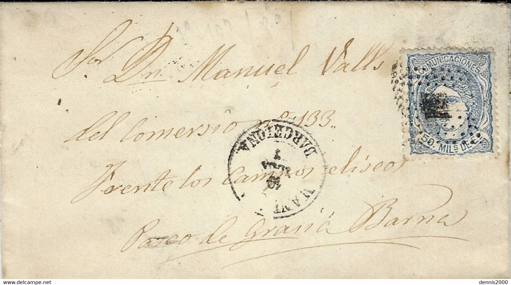 1872 - Lettre De BARCELONA   Affr. 50 M. Y & T N°107 - Sonstige & Ohne Zuordnung