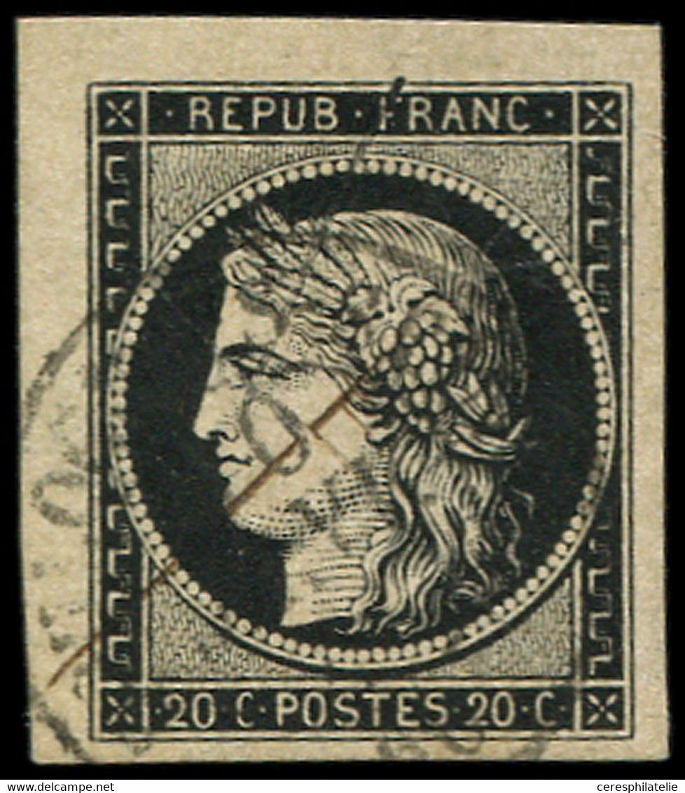 EMISSION DE 1849 - 3    20c. Noir Sur Jaune, Obl. PLUME Et Càd T15 10 JANV 49, Petit Cdf, TTB. C - 1849-1850 Ceres