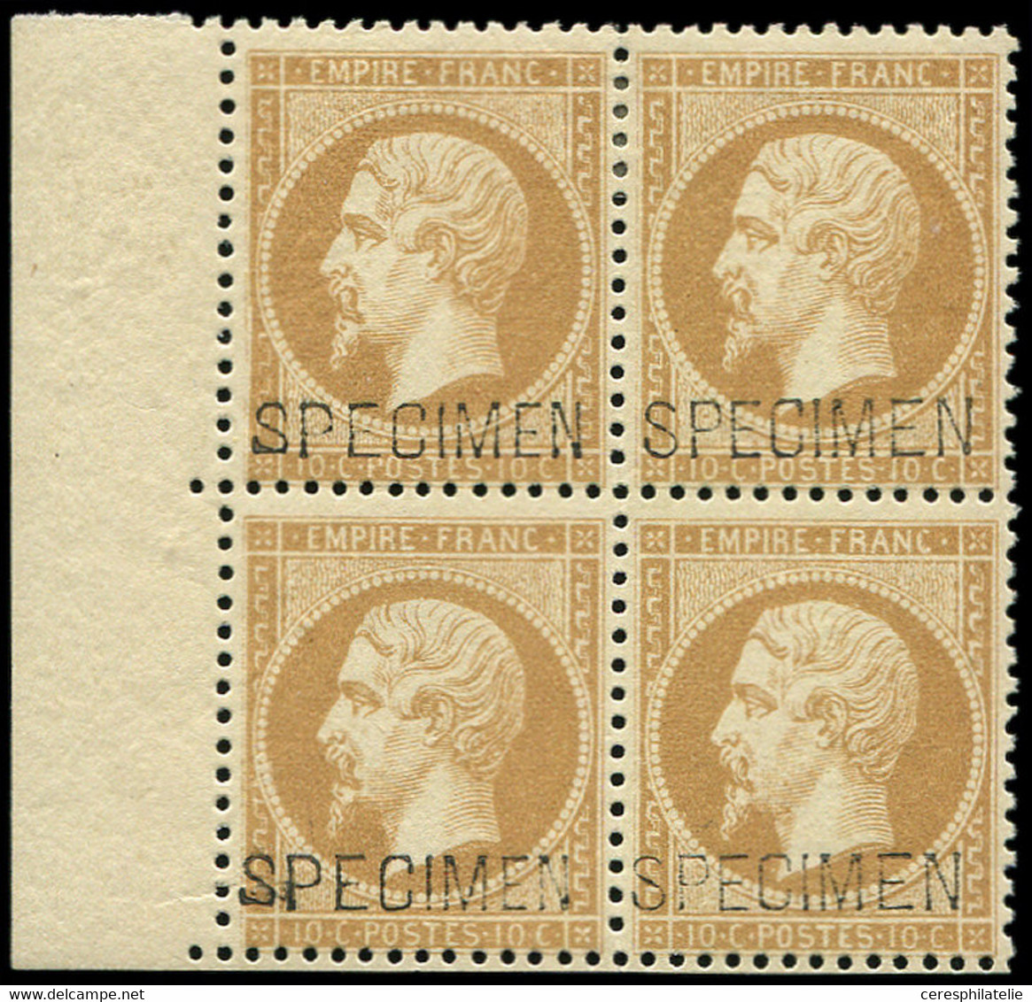 ** EMPIRE DENTELE - S21c 10c. Bistre, BLOC De 4 Surch. SPECIMEN, La Paire Sup. *, Fraîcheur Postale, TTB - 1862 Napoleon III