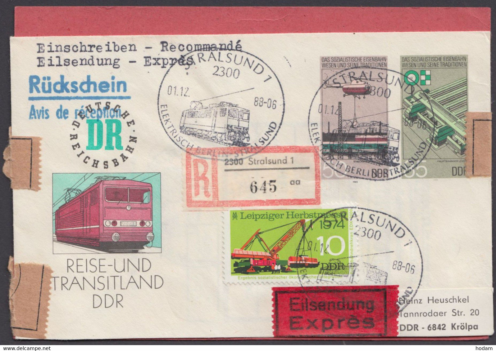 Mi-Nr. U3, R- Eilboten Mit Rückschein, Pass. Zusatzfr. - Covers - Used