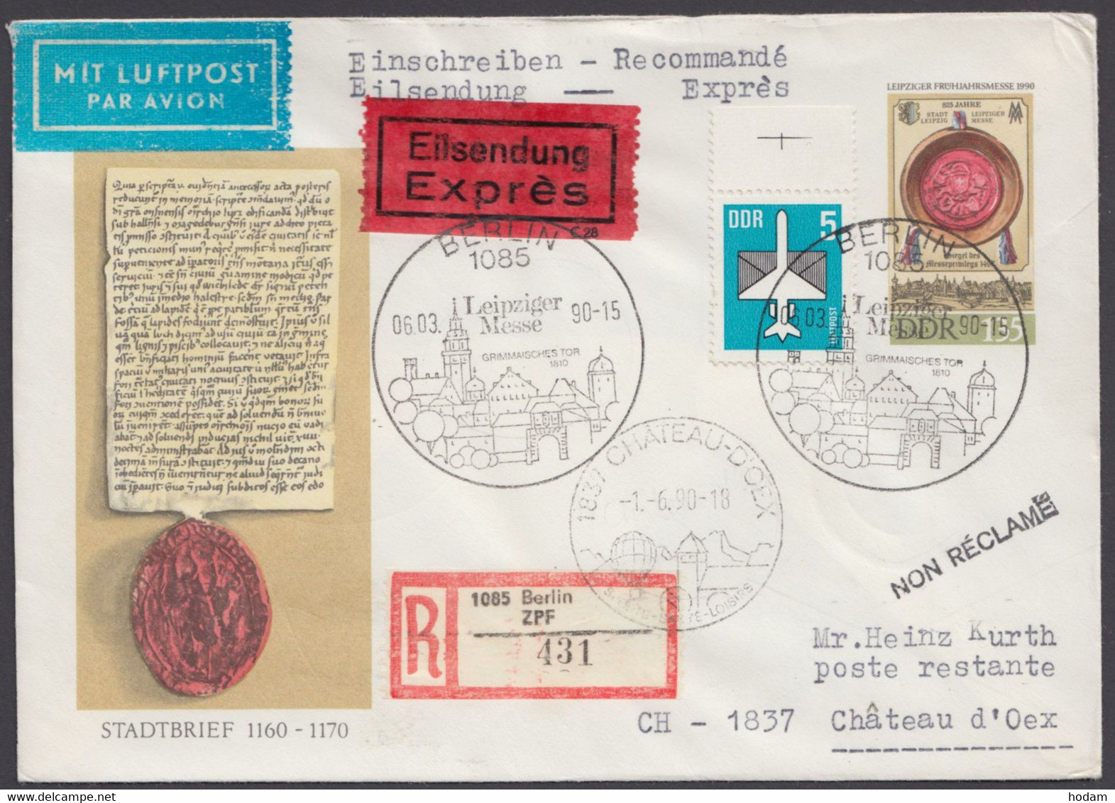 Mi-Nr. U11, R- Eilboten- Luftpost In Die Schweiz, Pass. Zusatzfr. - Covers - Used