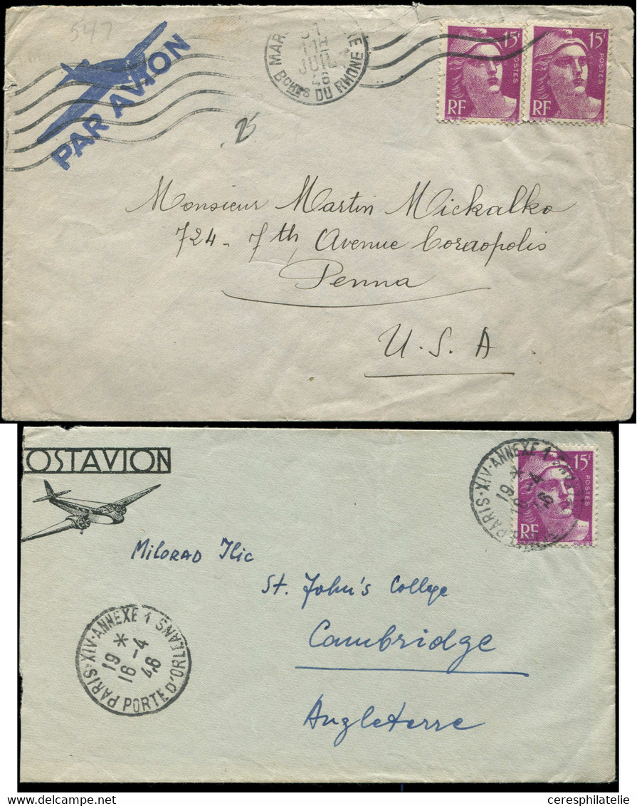 Let LETTRES DU XXe SIECLE - N°724 Unité Et 2 Ex. Obl. S. 2 Env. Par Avion Pour La Grande Bretagne Et Les Etats-Unis, 194 - Lettres & Documents