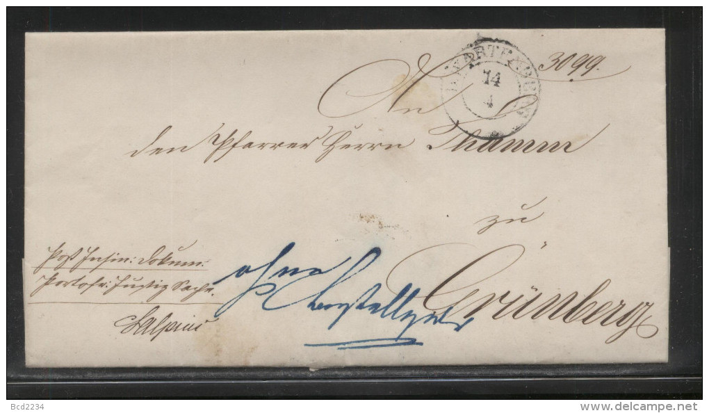 POLAND 1853 PRUSSIAN OCCUPATION ZONE STAMPLESS LETTER WARTENBURG BRASZEWO - ...-1860 Prephilately