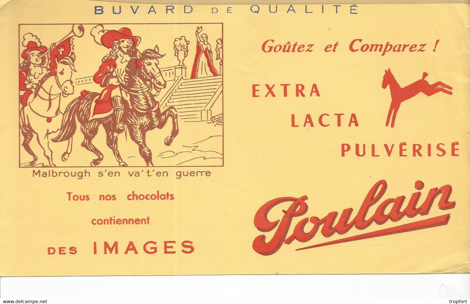 CE /  Vintage French Blotter / Buvard Ancien // BUVARD Ancien Thème CHOCOLAT POULAIN Malbrough S'en Va En Guerre - Chocolat