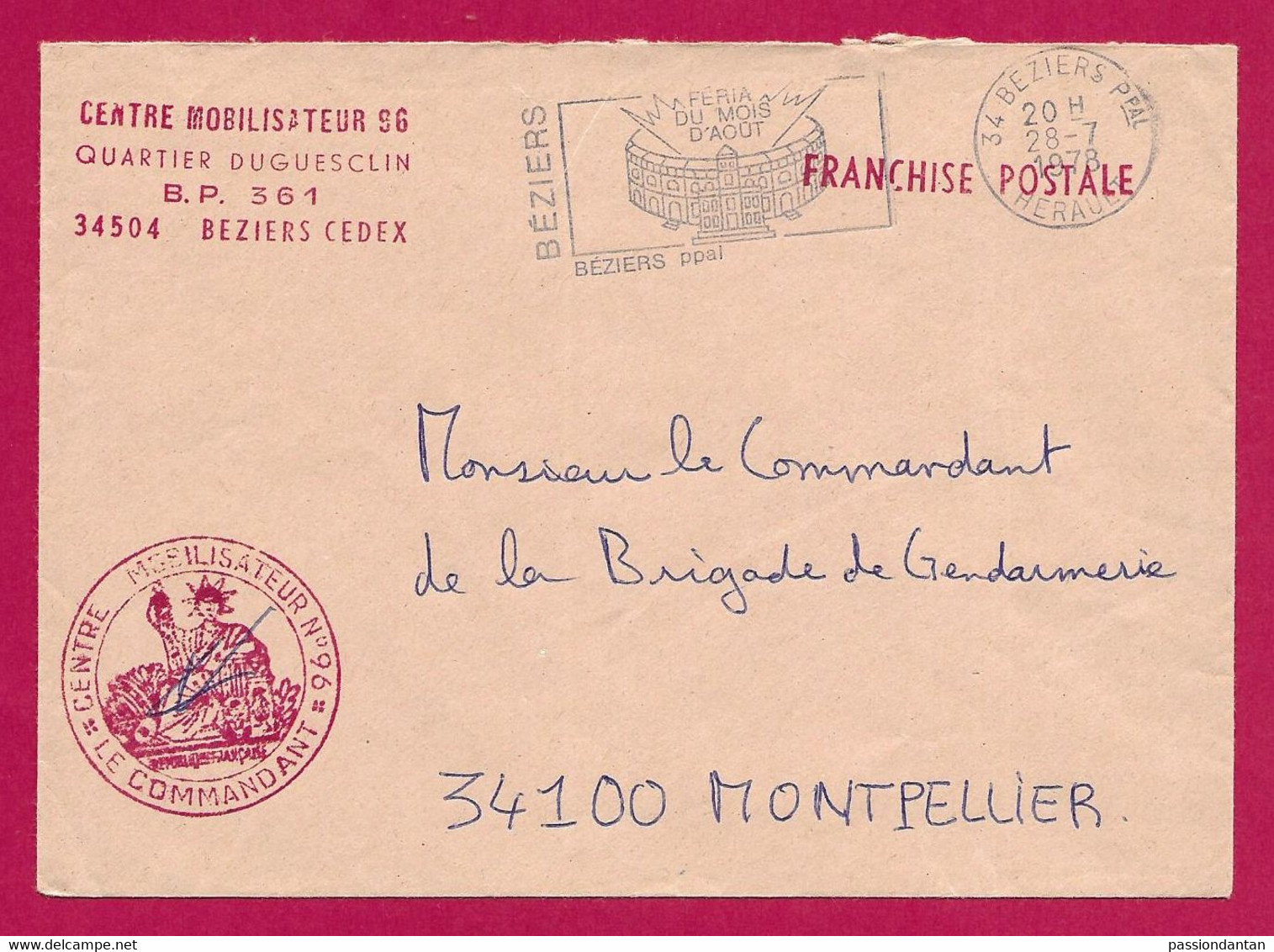 Deux Enveloppes En Franchise Postale - Hérault - Béziers - Centre Mobilisateur 96 Sis Quartier Du Guesclin - Sellos Militares Desde 1900 (fuera De La Guerra)