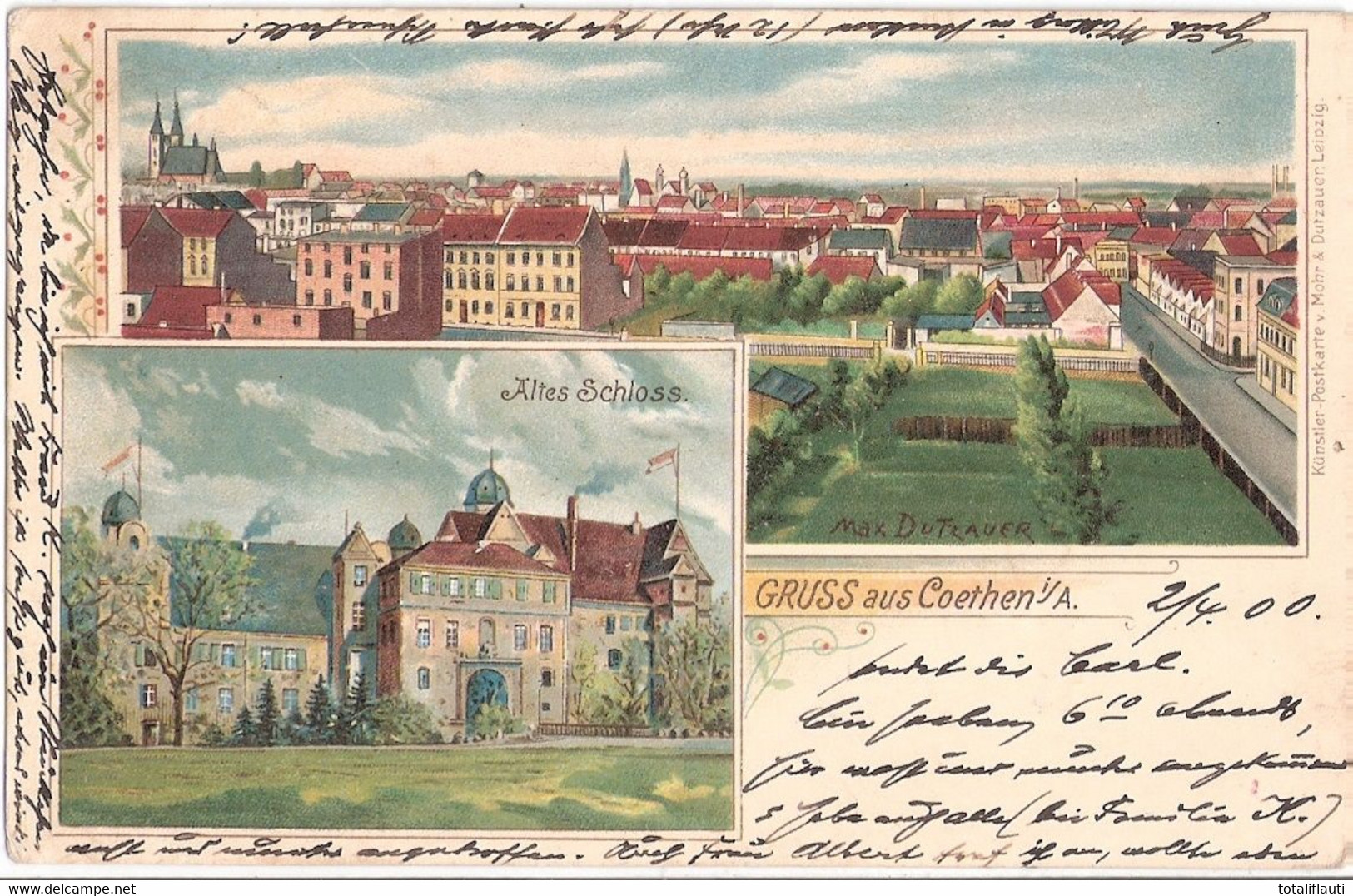 Gruss Aus KÖTHEN Coethen Anhalt Künstlerkarte Max Dutzauer Color Litho Schloß 3.4.1900 Gelaufen - Koethen (Anhalt)