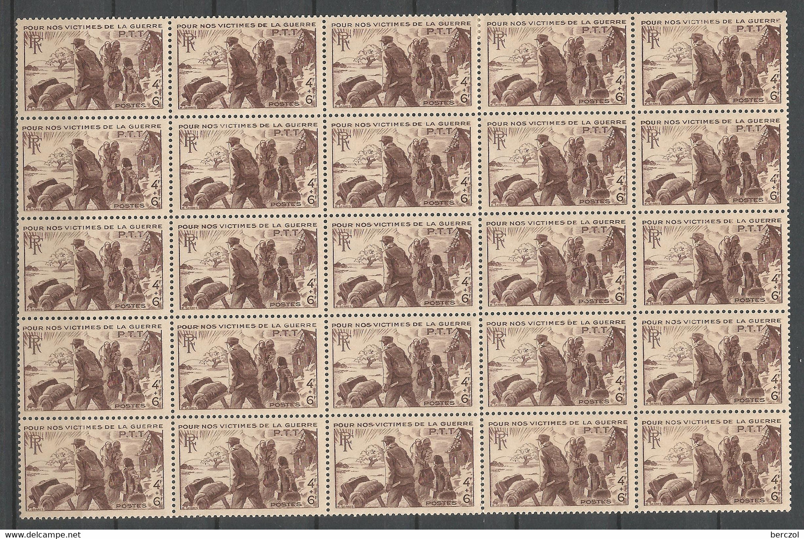 FRANCE ANNEE 1945 N°737 BLOC DE 25 EX NEUFS** MNH TB COTE 7,50 € REMISE-90% - Unused Stamps