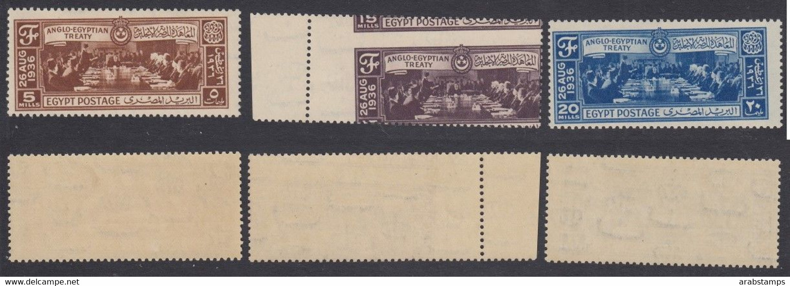 1936 Egypt The Egyptian-English Treaty Royal Perforated Oblique Complete Set 3 Values Watermark Rare S.G.245-247 MNH - Neufs