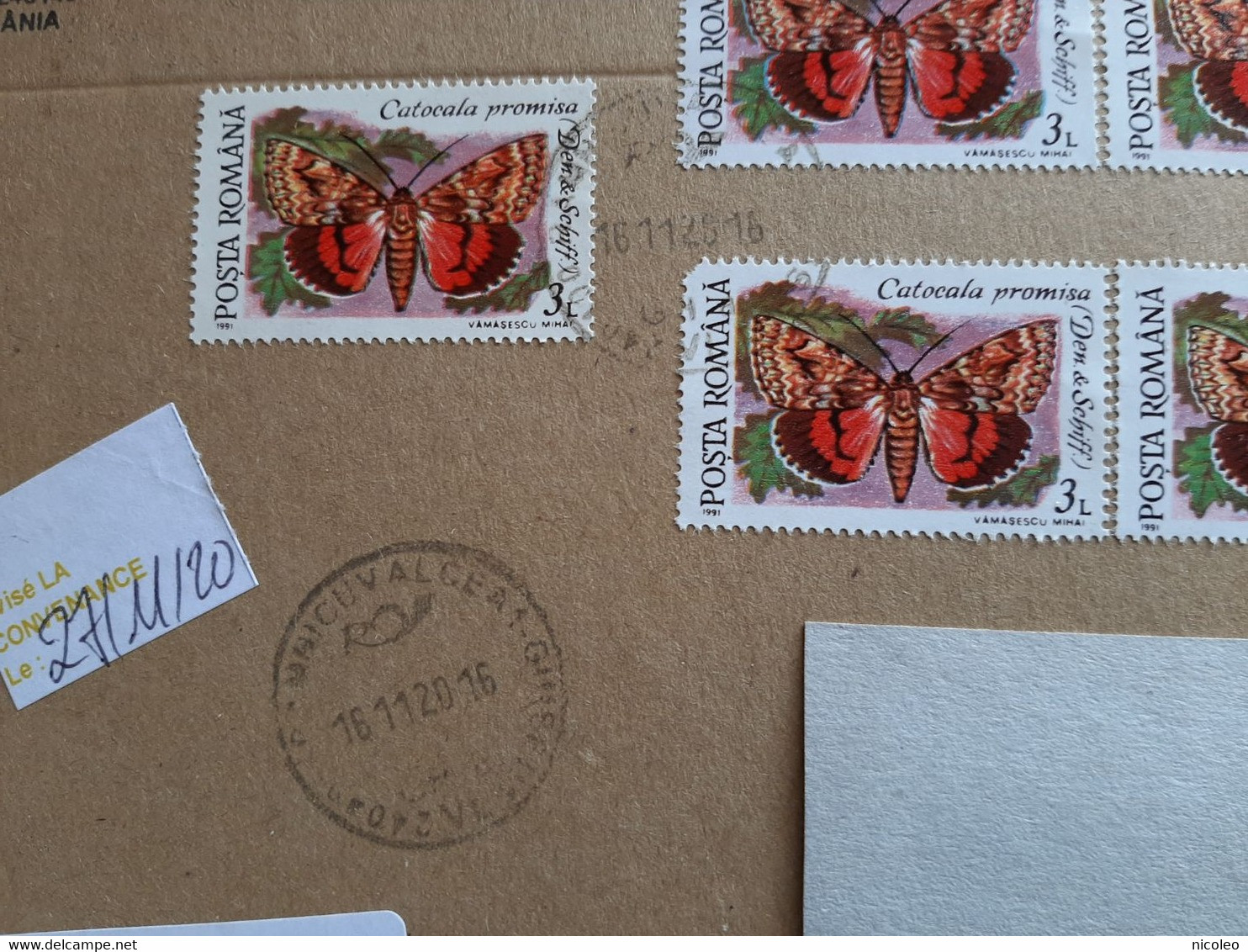 Timbre Papillon Butterfly Catocola Promisa "La Promise" X7  Sur Lettre Roumanie Cad Ramnicu Valcea 16-11-2020 To Réunion - Cartas & Documentos