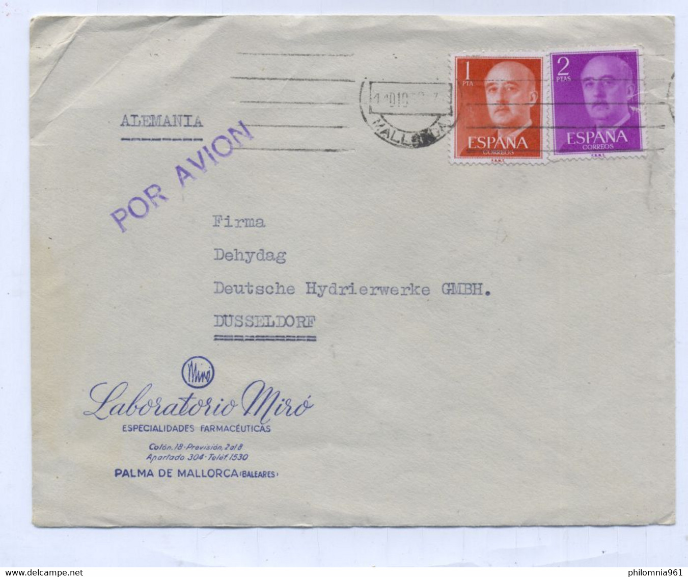 Spain Mallorca AIRMAIL COVER TO Germany 1958 - Other & Unclassified