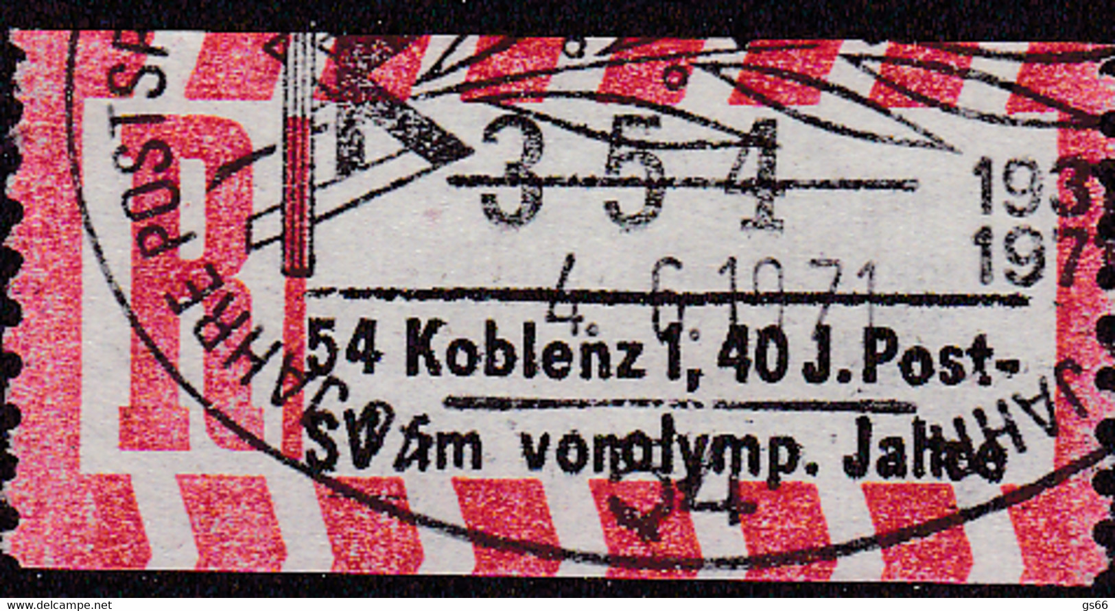 Sonder R Zettel,  54 Koblenz 1, 40 J. Post-SV Im Vorolymp. Jahr, NEZ.  Nr. 354, - R- & V- Vignetten