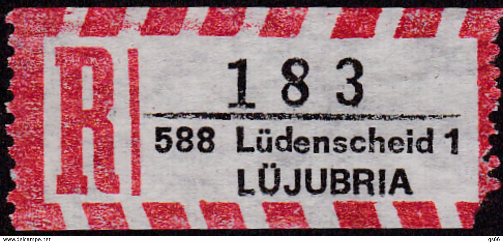 Sonder R Zettel,  588 Lüdenscheid 1, LÜJUBRIA, NEZ. Nr. 183 - Etiquettes 'Recommandé' & 'Valeur Déclarée'