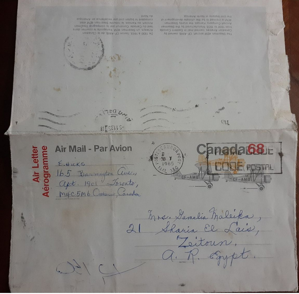 Canada  - Postal Stationery - Airmail - TO EGYPT - Aéreo